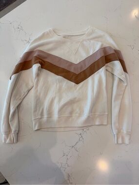 Women's Cream Chevron Pullover Sweater with Brown and Blush Stripes